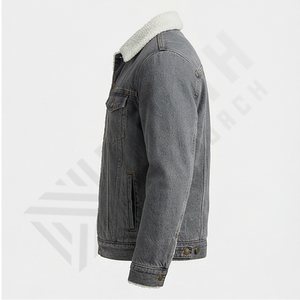 Veste en jean pour homme tendance, col montant, lavage bleu clair personnalisé, décontractée, réversible, de haute qualité, style streetwear - Product Image 3