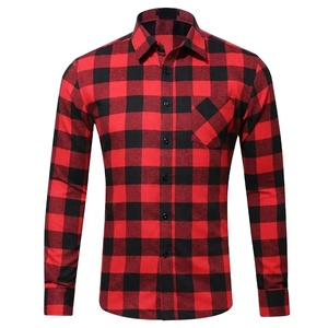 OVERSEAS SPORTS Chemise en flanelle pour homme de qualité supérieure Chemise en flanelle à manches longues à carreaux rouges et noirs Logo personnalisé disponible - Product Image 1