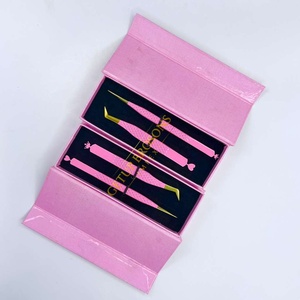 Pinzas para Extensión de Pestañas Getup Brosons Impex de Acero Inoxidable con Punta Curva Aislante, Antimagnéticas, Duraderas, con Punta Rosa Dorada - Product Image 4