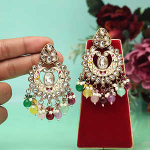 Multi Color Meena Work Kundan <b>Earrings</b> - Product Image 1