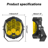 Projecteur LED étanche 5 pouces 50W jaune ambre avec éclairage latéral pour 4x4, camion, moto, SUV, VTT, bateau