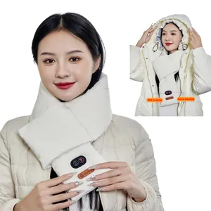 Hot-sale Products Women White Smart 5V Electric Heated Scarf with Hidden Foldable Heated Hat