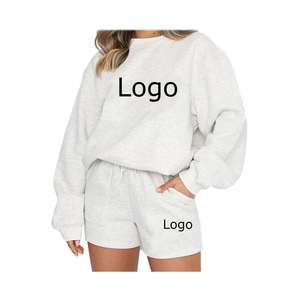 Unisex Cotton Crew Neck Sweatshirt <b>Shorts</b> Set Lightweight Eco-Friendly Custom Logo Jogging Sweat suit for <b>Men</b> and Women - Product Image 5