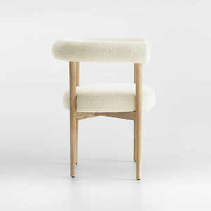 Chaise de salle à manger nordique moderne en bois de frêne, chaise de salle à manger rembourrée en tissu teddy extensible ivoire pour la maison - Product Image 4