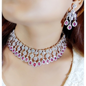 Pink Drop Design <b>Ruby</b> <b>Necklace</b> for Wedding Occasions - Product Image 1