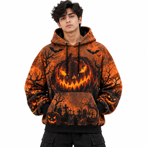 Y2K <b>Halloween</b> Pumpkin <b>Hoodies</b> Oversized Graphic Fleece Sweatshirt Custom Logo 100% Cotton Streetwear Private Label Low MOQ - Product Image 1