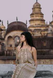 Vestido de Algodón con Estampado a Mano, Estilo Vintage, Cuello Halter, Largo Maxi, Técnicas Bordadas para Verano y Otoño - Product Image 2