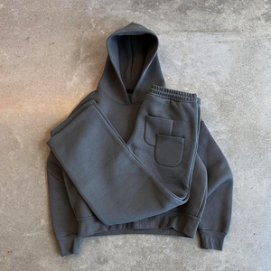 Ensemble survêtement unisexe personnalisé 2025 avec logo, confortable, ample, uni, sweat-shirt et pantalon de survêtement ample et surdimensionné - Product Image 6