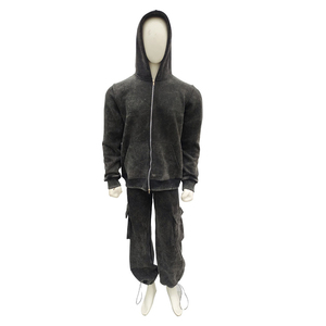 Lavage à l'acide 100% coton hiver nouveau Style survêtement empilé bouffée impression Logo pantalon de survêtement évasé et ensemble de sweat à capuche à fermeture éclair - Product Image 2