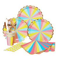 Assiettes en papier jetables bronzant rayé décor de fête d'anniversaire assiette de fruits plateau à gâteau vaisselle fournitures de fête d'anniversaire