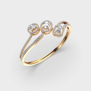 IGI Certified Mixed Shape Lab Grown Diamond Designer <b>Bangle</b> <b>Bracelet</b> in 18K Yellow / White / Rose Gold with Halo Setting - Product Image 2