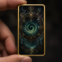 Carte de collection en métal double face, motif Grimoire de Cthulhu et Sigil Occulte, avec cadre doré, Vortex Cosmique, Œil Sacré, Cadeau Eldritch