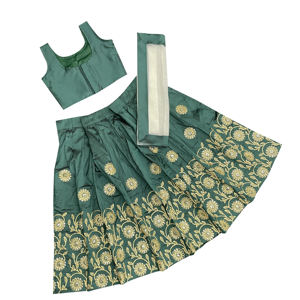 Ensemble Lehenga Choli ethnique pour filles Shoryam Fashion, vert Tulsi, longueur au sol, tenue de mariage et de fête pour enfants, tenue fantaisie Pattu Pavadai - Product Image 3