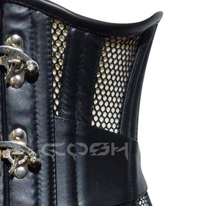 Corset lombaire en cuir noir robuste à double armature avec empiècements en maille et fermeture à boucle frontale |   Achetez maintenant - Product Image 5