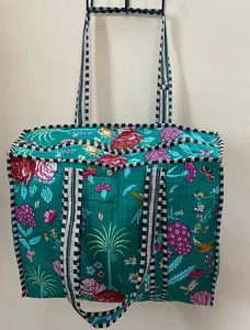 Bolso de mano pequeño para mujer, bolso de compras de hombro de algodón acolchado con estampado de jungla y bloque de mano con cremallera, la mejor calidad para el verano - Product Image 3