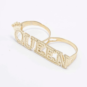 Hai ngón tay 'nữ hoàng' kịch bản nhẫn 10k vàng vàng mạ hợp kim thực sự đồ trang sức đính hôn mà không cần cắt kim cương - Product Image 4