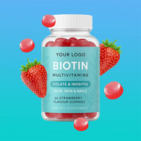 Gummies à la biotine haute puissance 10 000 mcg + folate et inositol. Soutient la croissance des cheveux, l'éclat de la peau et la solidité des ongles