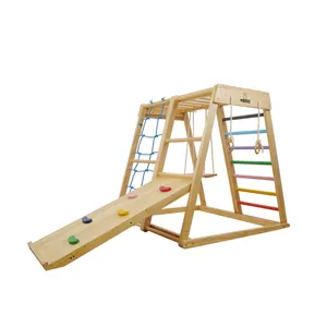 Kids Indoor Playground Activity Gym Equipment Exercise Fitness Home Slides Rope Wooden Climbing Frame Swing Set
