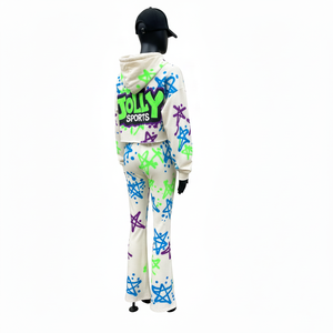 Survêtement en molleton pour femme avec tissu tricoté doux, imprimé graffiti multicolore et logo personnalisé par transfert thermique, Survêtements grande taille - Product Image 5