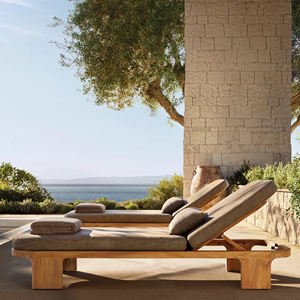 Tumbona Moderna de Madera de Teca para Exteriores, Resistente a los Rayos UV, Madera Maciza Impermeable, Duradera, con Cojín para Uso en Hoteles - Trelica - Product Image 2
