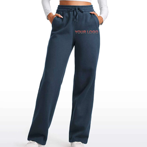 Women Mid Waist Regular Fit Straight Leg Winter Lace Flat Front <b>Fleece</b> Sweatpants Soft Comfortable Casual Streetwear <b>Trousers</b> - Product Image 1