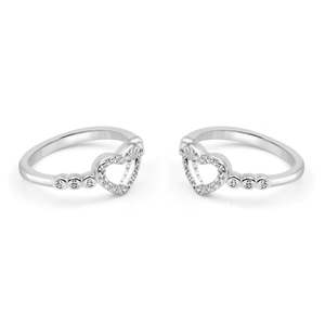 NOVAMART Fine Zarkan <b>Silver</b> <b>Toe</b> <b>Rings</b> with Locked Heart Design for Weddings Engagements and Gifts Adorned Diamonds Wholesale Exp - Product Image 2