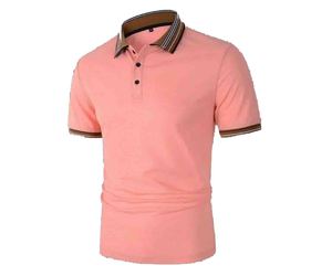 Polos de golf 100% coton à motif solide pour hommes, maillot respirant à manches courtes, impression de décharge à boutons brodés - Product Image 4