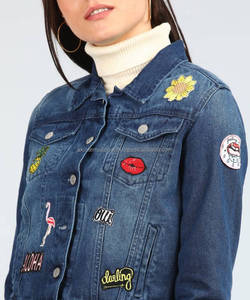 แจ็กเก็ตยีนส์สีน้ำเงินสำหรับผู้หญิง,เสื้อแจ็กเก็ตยีนส์สำหรับใส่ทำงานแบบปะติดลำลองดีไซน์ใหม่สำหรับฤดูใบไม้ผลิฤดูใบไม้ร่วงสำหรับสุภาพสตรีขายส่งและปรับแต่งเอง - Product Image 3