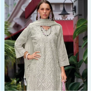 Lujoso desgaste de invierno indio y pakistaní Cómodo Organza bordado Top & Dupatta Heavy Dull Santoon Bottom Estilo interior - Product Image 1