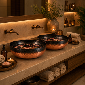 Bassin de spa pour les pieds en cuivre martelé, rond, artisanal marocain, bol de pédicure, baignoire de luxe pour les pieds - Product Image 5