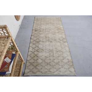Vintage Boho Style Wool <b>Rug</b> Beige Black Patchwork Design Handmade 2.9 X 6.5 ft Viscose for <b>Bedroom</b> Bed Size 4m Wide Latex - Product Image 1
