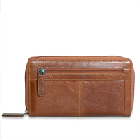 100% asli minyak penarik kulit wanita ritsleting/dompet genggam hitam, coklat, tan