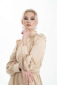 ชุดเดรสอาบายาเข้ารูปสำหรับผู้หญิงมุสลิมชุดเดรสสีเบจสุภาพแบบอิสลาม - Product Image 3