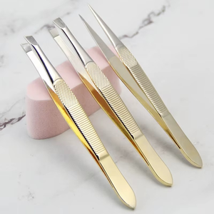 แหนบดึงขนคิ้วปลายเฉียงสแตนเลสเคลือบทอง 3 ชิ้น รับผลิต OEM แบรนด์ส่วนตัว แหนบดึงขนตา - Product Image 4