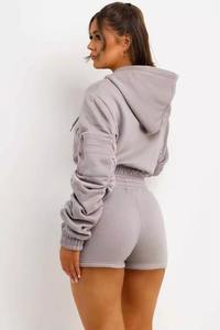 ชุดวอร์ม2ชิ้นสำหรับผู้หญิงชุด2ชิ้นเสื้อแขนยาวมีฮู้ดผ้าฝ้ายกางเกงขาสั้นลำลองชุดเสื้อผ้าใส่อยู่บ้าน - Product Image 3