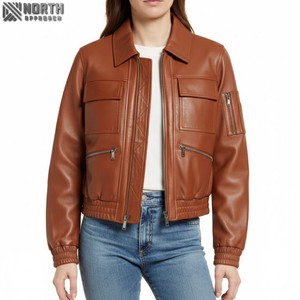 Vêtements d'hiver personnalisés 2025 bonne qualité veste en cuir pour femmes décontracté mince cuir femmes mode veste en cuir personnalisé dames - Product Image 1