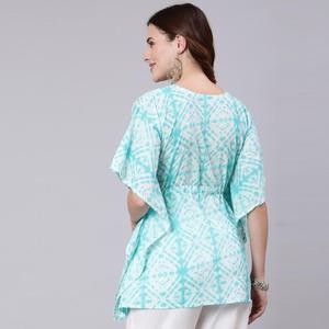 Vestido Kaftán de Algodón con Estampado Tie Dye Azul Claro, Estilo Casual Elegante con Cintura Elástica, Talla Única XS-XL para Salir de Noche - Suministro ODM - Product Image 2