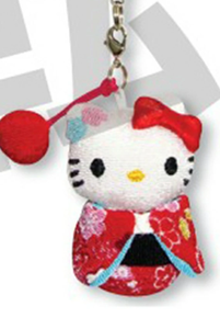 Hello Kitty Chirimen Poupée japonaise avec sangle (ornement en forme de boule) Aimant de réfrigérateur - Product Image 2
