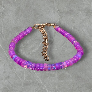 Ethiopian Opal Beaded <b>Bracelet</b> 3x5mm 8 Inch Adjustable Boho Gemstone Jewelry October Birthstone Gift for Women - Product Image 1