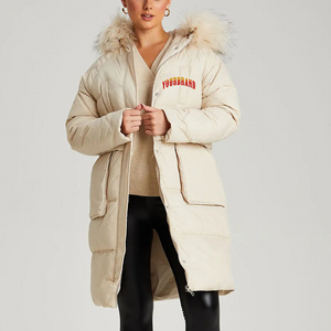 Longue veste d'hiver en duvet de canard pour femmes personnalisée longue doudoune imperméable et coupe-vent avec doublure motif simple veste matelassée pour femmes - Product Image 1