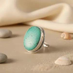Bague en argent 925 avec turquoise pour femmes, élégante, avec pierre précieuse, broche de mode, bijoux - Product Image 2