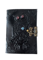 Búho en relieve LIBRO DE SOMBRAS diario de cuero genuino cuaderno de Color negro para hombres mujeres hecho a mano Vintage Deckle Edge diario de papel