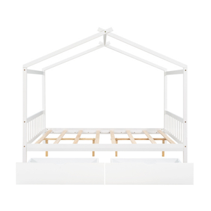 เตียงแพลตฟอร์มสำหรับบ้านขนาดเต็มในเวียดนามพร้อมหัวเตียงสองลิ้นชักและที่วางเท้าข้อเสนอสีขาวสามารถปรับแต่งได้ - Product Image 5