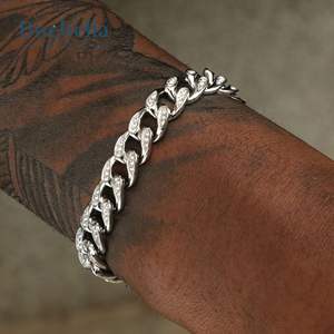 Hot Sale 10mm Iced Out White Gold Plated <b>925</b> Sterling <b>Silver</b> Tear Drop Miami Cuban Link <b>Bracelet</b> For <b>Men</b> - Product Image 2