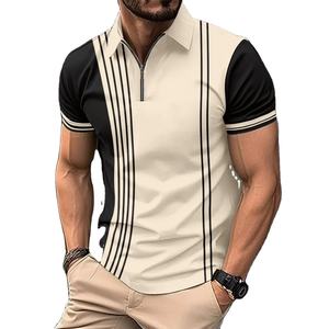 POLO de rue pour hommes POLO pour hommes Chemise à revers, boutons, patchwork imprimé Vêtements de sport décontractés à manches courtes pour hommes - Product Image 1