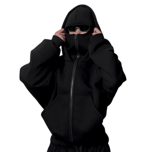 Men's Unique Design <b>Full</b> <b>Zip</b> Hoodie Custom Eyes Holes Face Balaclava 100% Cotton <b>Sweatshirt</b> - Product Image 1