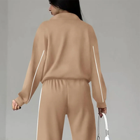 Ensemble de survêtement deux pièces en molleton 100 % coton personnalisé avec dentelle, haute qualité, pour femme, avec bandes latérales et logo