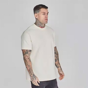 Camiseta de gran tamaño ecológica de 100% algodón para hombre, ajustada, con hombros caídos, Calle/informal, peso pesado, patrón liso en blanco - Product Image 1