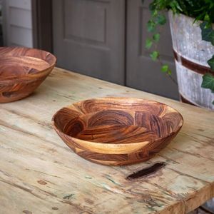 Cuenco decorativo vintage de madera para servir con patrones étnicos ideal para regalar detalles interiores de comedor en casa - Product Image 1