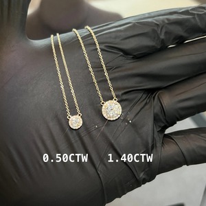 สร้อยคอจี้เพชรทรงโซลิแตร์แบบฮาโล ทองคำแท้ 14k ประดับเพชร VVS ที่ได้รับการรับรองจาก IGI สำหรับผู้หญิง ราคาขายส่ง - Product Image 3